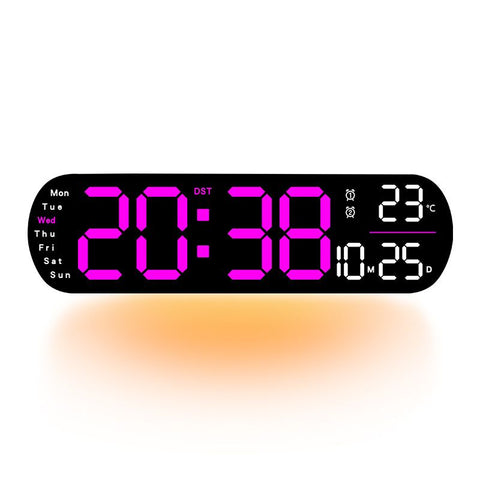 13.7" Large LED Digital Wall Clock - Auto Dimming, Temperature Display, Ideal for Bedroom & Office(5502  GREEN)