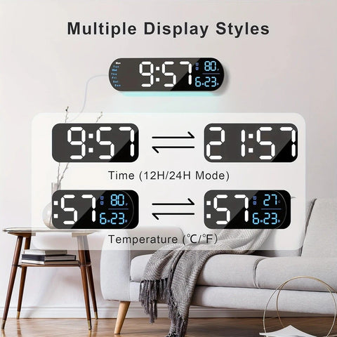 13.7" Large LED Digital Wall Clock - Auto Dimming, Temperature Display, Ideal for Bedroom & Office(5502 Deep pink)