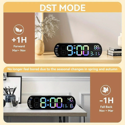 13.7" Large LED Digital Wall Clock - Auto Dimming, Temperature Display, Ideal for Bedroom & Office(5502 Deep pink)