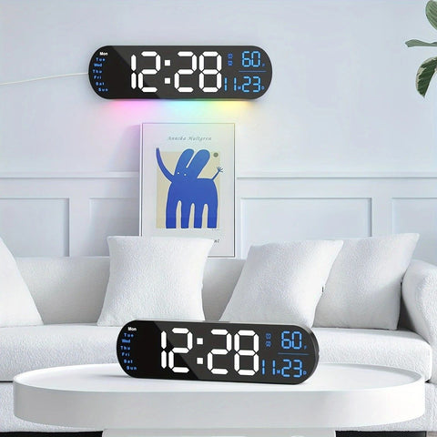 13.7" Large LED Digital Wall Clock - Auto Dimming, Temperature Display, Ideal for Bedroom & Office(5502 Deep pink)
