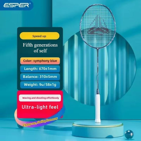 ESPER Explorer Fifth Generation Badminton Racket 58g 9U Full Carbon Fiber All-Around Fish Scale Shaft Double-Wall Inner Foaming Professional Match Training Racket(green wave)