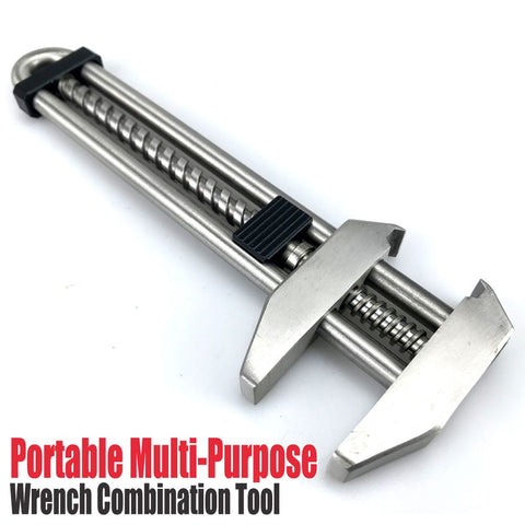 Multitool Adjustable Wrench – Portable Stainless Steel Multi-Function Wrench with Bottle Opener, Hammer & Box Cutter, Survival & EDC Tool
