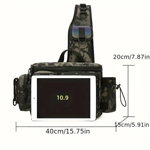 Camouflage Fishing Waist Bag – Large Capacity Multi-layer Partition, Side Pockets & Winding Strap for Full Loading, Breathable Shoulder Strap for Long-lasting Comfort（Green camouflage）