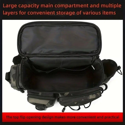 Camouflage Fishing Waist Bag – Large Capacity Multi-layer Partition, Side Pockets & Winding Strap for Full Loading, Breathable Shoulder Strap for Long-lasting Comfort（khaki）