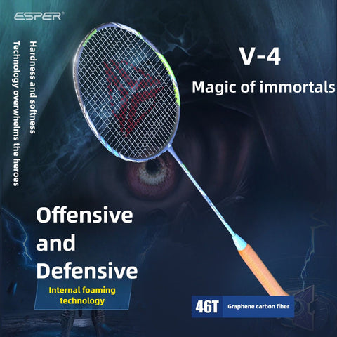 ESPER V4 Badminton Racket 82g Lightweight 4U Full Carbon Fiber All-Around Professional Match Training Durable Stylish Racket(Fluorescent gold red)
