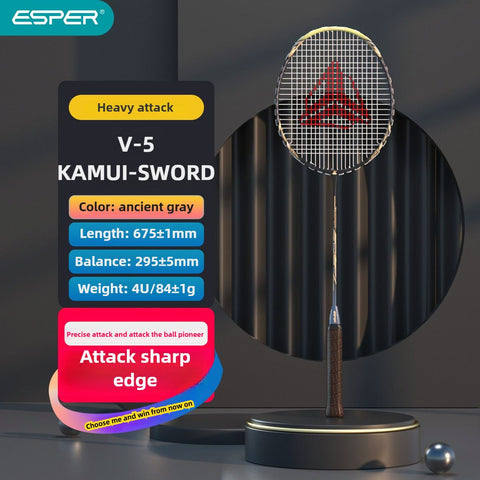 ESPER V5 Badminton Racket 84g Lightweight 4U Full Carbon Fiber Offensive Type Precise Placement Professional Match Training Durable Stylish Racket(sky blue)