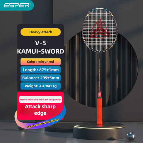 ESPER V5 Badminton Racket 84g Lightweight 4U Full Carbon Fiber Offensive Type Precise Placement Professional Match Training Durable Stylish Racket(sky blue)
