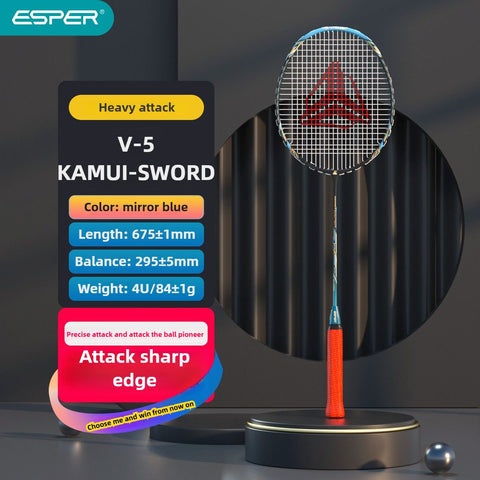 ESPER V5 Badminton Racket 84g Lightweight 4U Full Carbon Fiber Offensive Type Precise Placement Professional Match Training Durable Stylish Racket(Kelly)
