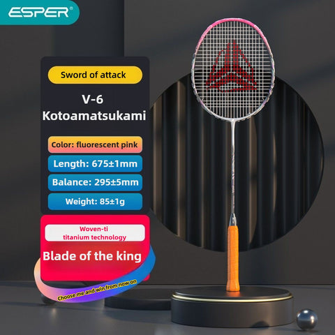 ESPER V6 Badminton Racket 46T Graphene Carbon 3U Ultra-Light 7.0mm Slim Shaft Woven-Ti Titanium Technology Offensive Type Precise Control Professional Match Train(Fluorescent Yellow)