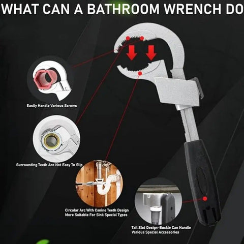 Large-Open Adjustable Basin Wrench, 3-Head Interchangeable Tight-Space Plumbing Tool, Aluminum Alloy Anti-Slip Home Maintenance Tool（Black handle）