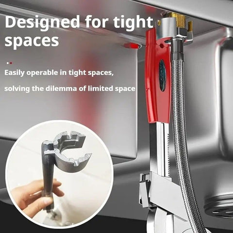 Large-Open Adjustable Basin Wrench, 3-Head Interchangeable Tight-Space Plumbing Tool, Aluminum Alloy Anti-Slip Home Maintenance Tool（Black handle）