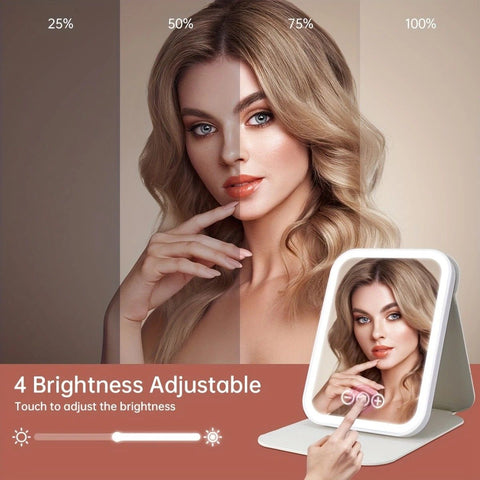 LED Makeup Mirror with Lights, 3 Color Modes Touch Control, Rechargeable Travel Vanity Mirror(WHITE)