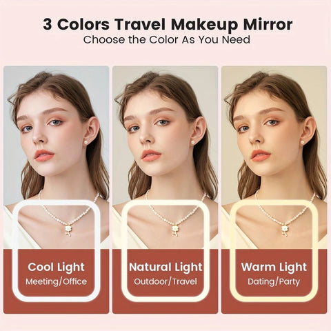 LED Makeup Mirror with Lights, 3 Color Modes Touch Control, Rechargeable Travel Vanity Mirror(WHITE)