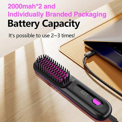 Wireless Hair Straightening Brush, Fast Heating, Women's Exclusive Styling Brush, Portable and Lightweight, Type-C Charging Port, Heat-Proof Design, USB Rechargeable.WHITE