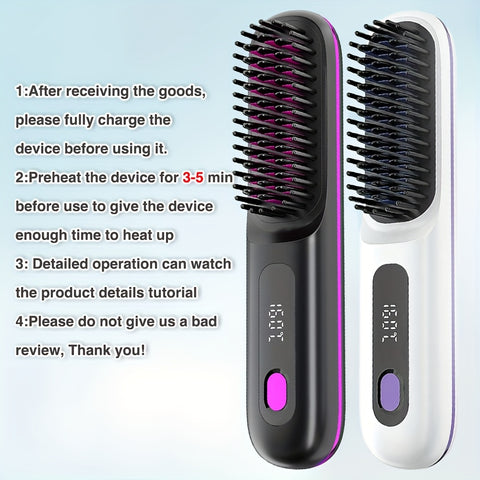 Wireless Hair Straightening Brush, Fast Heating, Women's Exclusive Styling Brush, Portable and Lightweight, Type-C Charging Port, Heat-Proof Design, USB Rechargeable.WHITE