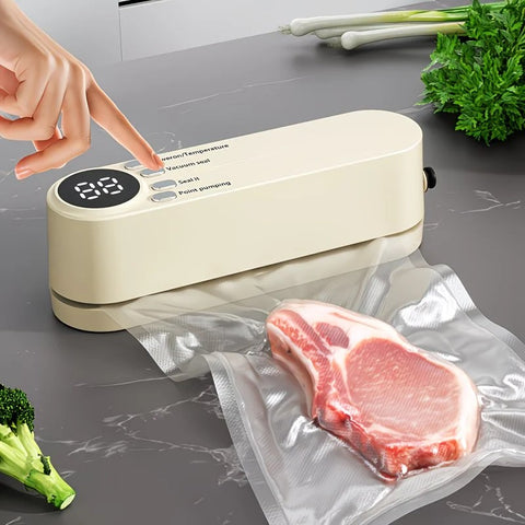 USB Rechargeable Portable Vacuum Sealer, includes sealing bags and a rapid vacuum pump. Space-saving design, suitable for vacuum packing snacks, meat, fruits, and vegetables for food preservation.GREEN