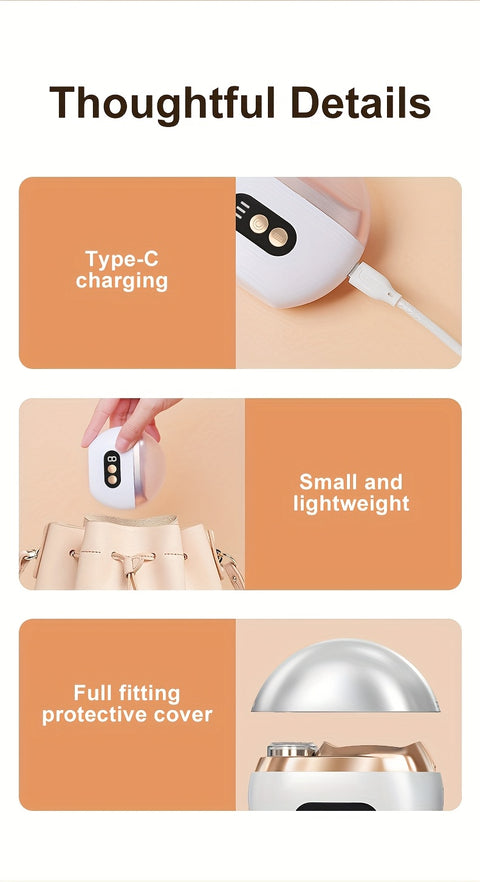 Smart Electric Nail Clipper 2-in-1 Polishing & Trimming Tool, USB rechargeable with 500mAh lithium polymer battery. Features anti-cut protection, grinding, and illumination functions, suitable for nail care, filing, polishing, and shaping.yellow