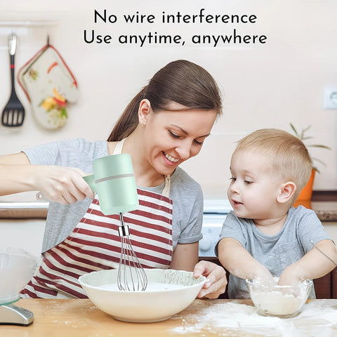 Pink  Wireless charging handheld mixer, 30W with three-speed settings. Dual whisk heads designed for whipping eggs, cream, and batter. Suitable for both kitchen and outdoor use, also an ideal gift.
