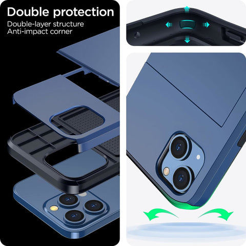 2023 new iPhone 14 case with card holder, Wireless charging compatible iPhone 14 Wallet case, Slim shockproof iPhone 14 case Wallet (blue)_max