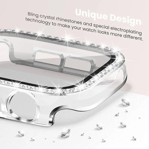 Diamond Glass Compatible with Apple Watch Case 45/41/40 mm 44 mm 42 mm 38 mm Bling Bumper+ Screen Protector iwatch Series 9 8 7 3 6 SE Red Series 789 45MM