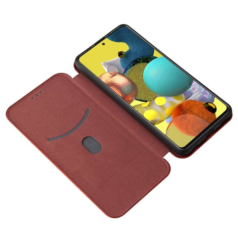 Case compatible with Samsung Galaxy A52s 5g Carbon Fiber Case Folio Flip Protective Magnetic Shell Etui Coque Brown ingen_max
