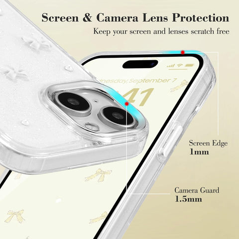 Mobile Case Compatible with iPhone 14 Plus, 3D Bowknot Mobile Case, Cute Transparent Bowknot, Thin, Soft and Durable, White White iPhone 14 Plus