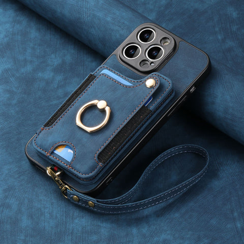 Mobile Phone Leather Case Compatible with iPhone RFID Anti-Theft Swipe Loop Buckle Rope Multifunctional Card Holder Brown [With Leather Strap] Brown [With Leather Lanyard]] iPhone 13 Pro