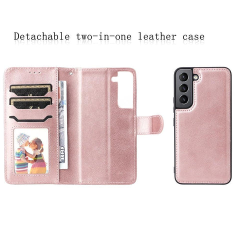 Compatible with Samsung S22 Magnetic 2-in-1 Phone Case/Wallet - Pink Pink gold Pink gold