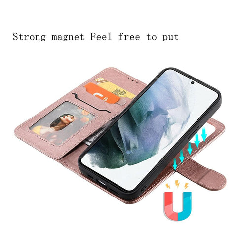 Compatible with Samsung S22 Magnetic 2-in-1 Phone Case/Wallet - Pink Pink gold Pink gold
