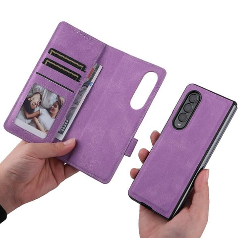 Full Protective Magnetic Leather Case Compatible with Samsung Galaxy Z Fold 3 with Card Slot Stand. Blue
