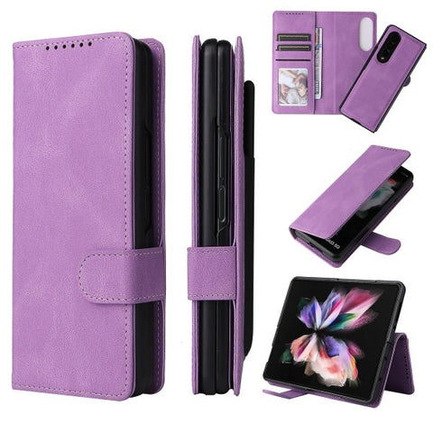Full Protective Magnetic Leather Case Compatible with Samsung Galaxy Z Fold 3 with Card Slot Stand. Blue