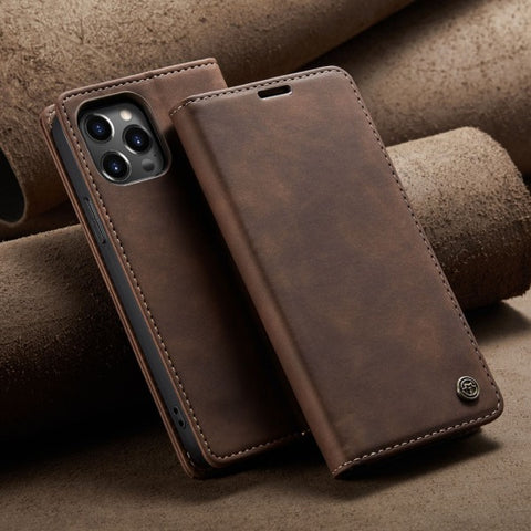 Compatible with iPhone 13 mobile case leather case flip case coffee Apple 13_max