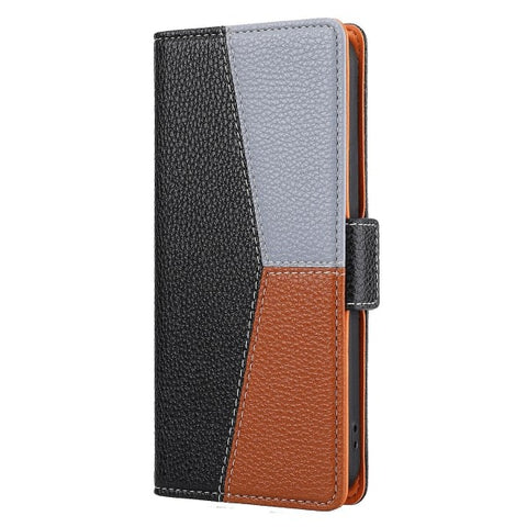 Case for Samsung Galaxy A22 4g Protection Three-color Stitching Coque Magnetic Mobile Phone Case Etui - Black