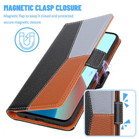 Case for Samsung Galaxy A22 4g Protection Three-color Stitching Coque Magnetic Mobile Phone Case Etui - Black