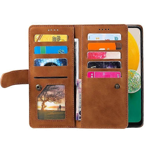 Compatible Case for Samsung Galaxy A26 5G PU Leather Phone Case with Zipper Wallet 9 Card Slots-Perfect Brown