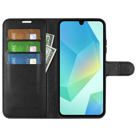 Samsung Galaxy A17 5G Litchi Texture Case with Horizontal Flip and Stand Black_max Black