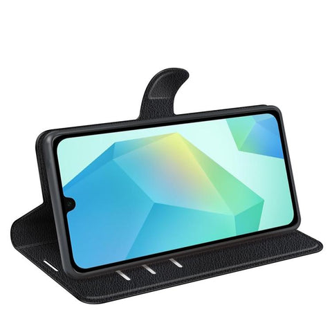 Samsung Galaxy A17 5G Litchi Texture Case with Horizontal Flip and Stand Black_max Black