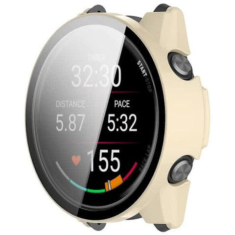 For Garmin Forerunner 970 Watch Case WANLONFENG PC Frame Protection with Tempered Glass Screen Protector - White White