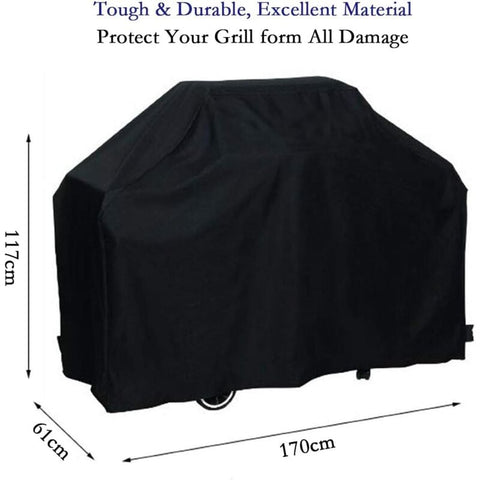 Grill Cover BBQ Protective Tarpaulin Anti-UV Anti-water Anti-moisture with Storage Bag Black (170 x 61 x 117cm)