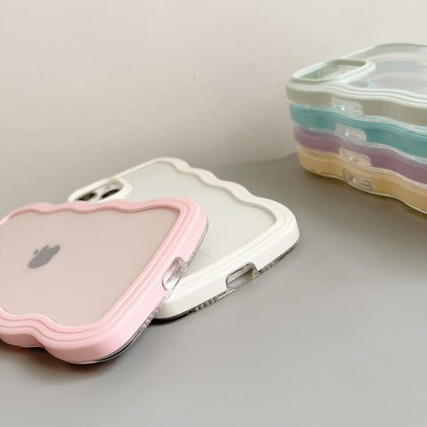 Transparent Cute Curly Simple Wavy Case, Aesthetic Design Bumper, Soft TPU for iPhone 14 Pro Max-White