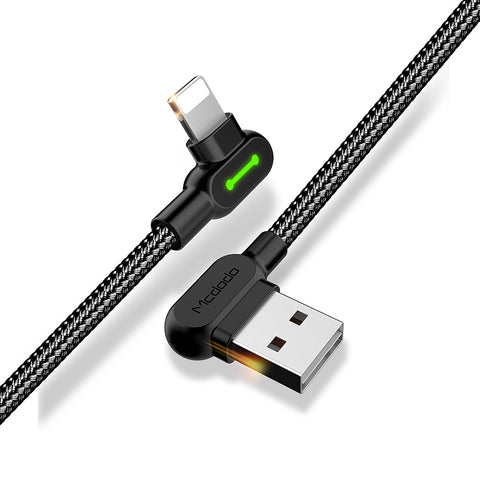 McDodo CA-4673 Angled Lightning cable, LED, 2A, 1.8m, black_max 20