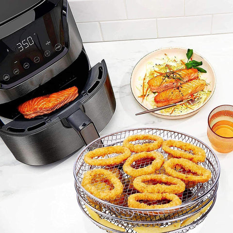 3pcs Air Fryer Basket Rack Stainless Steel Compartment, silver