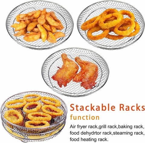 3pcs Air Fryer Basket Rack Stainless Steel Compartment, silver