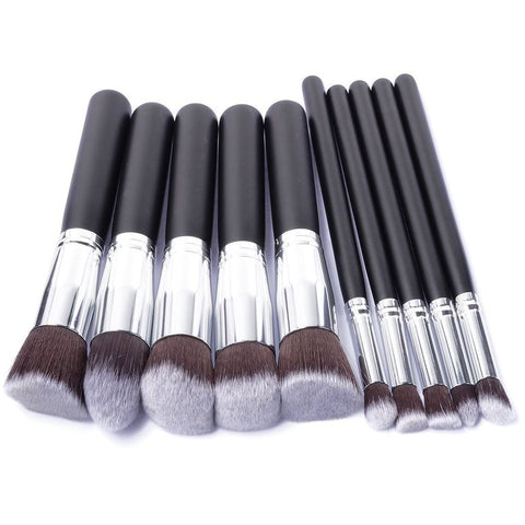 10pcs Professional Makeup Brushes Set, Silver Black