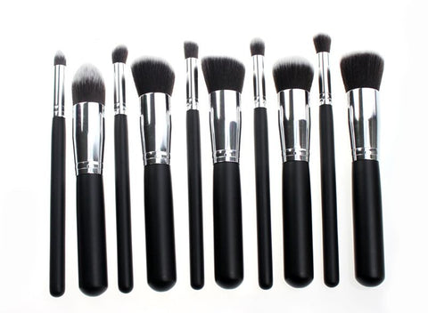 10pcs Professional Makeup Brushes Set, Silver Black