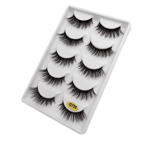 5-pair 3D faux mink false eyelashes G700, black