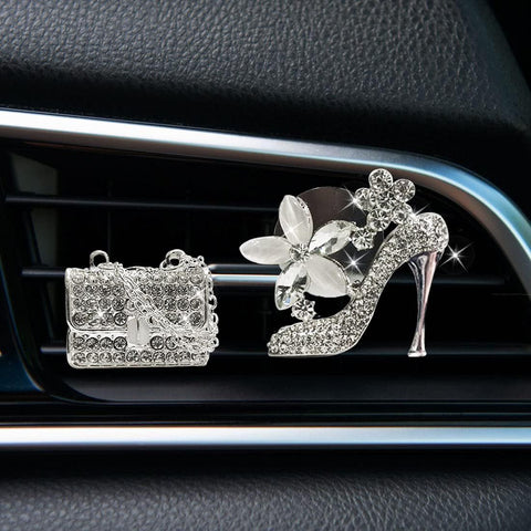 Crystal High Heel Shoe & Magic Bag Car Air Vent Clip Charm Bling sparkly bedazzled rhinestone Car Bling Accessories, Car Interior Decoration Charm, Rhinestone cute Car Decor girls