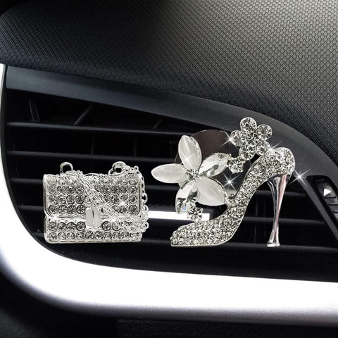 Crystal High Heel Shoe & Magic Bag Car Air Vent Clip Charm Bling sparkly bedazzled rhinestone Car Bling Accessories, Car Interior Decoration Charm, Rhinestone cute Car Decor girls
