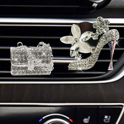Crystal High Heel Shoe & Magic Bag Car Air Vent Clip Charm Bling sparkly bedazzled rhinestone Car Bling Accessories, Car Interior Decoration Charm, Rhinestone cute Car Decor girls