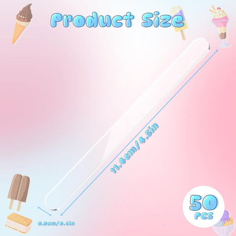 50 Pcs Acrylic Popsicle Sticks Reusable Cake Pop Mold Mirror Ice Pop Sticks Ice Cream Cakesicle Mold for Home Candy Cake Gifts Party (Transparent)